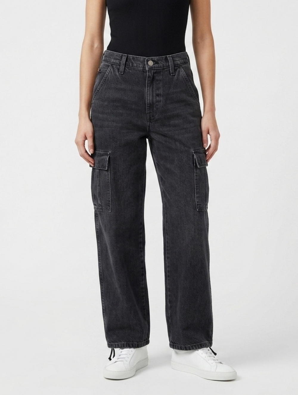 Levi's 94 Baggy Cargo Wide Leg Jeans Women 26 Black Wash NWT